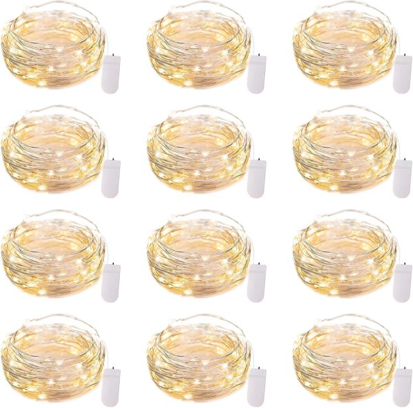 Brightown 12 Pack LED Fairy Lights Battery Operated String Lights - 7ft 20LED Waterproof Silver Wire Firefly Starry Moon Lights for DIY Crafts Wedding Table Centerpieces Party Bedroom Christmas