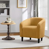 Yaheetech Accent Barrel Chair, Boucle Fabric Club Chair, Furry Sherpa Elegant and Cozy, Soft Padded Armchair for Living Room Bedroom Reception Room Office, Mustard Yellow - Image 4