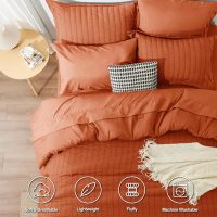 CozyLux Queen Comforter Set Burnt Orange Seersucker 7 Pieces Bed in a Bag Queen Comforter Set with Sheets Terracotta Luxury Bedding Set with Down Alternative Comforter, Sheets, Pillowcases & Shams - Image 2