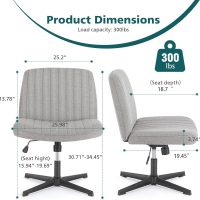 OLIXIS Criss Cross Chair,Comfy Cross Legged Office Desk Chair No Wheels,Modern Fabric Swivel Adjustable Height Mid Back Wide Seat for Home Office Computer Makeup Vanity Task(Gray) - Image 2