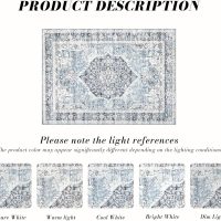 Area Rug 5×7, Vintage Boho Rug,Ultra-Soft Low Pile, Washable, Non Slip,Stain Resistant Printed Carpet for Living Room Bedrooms Playroom Office Kitchen, Light Blue - Image 3