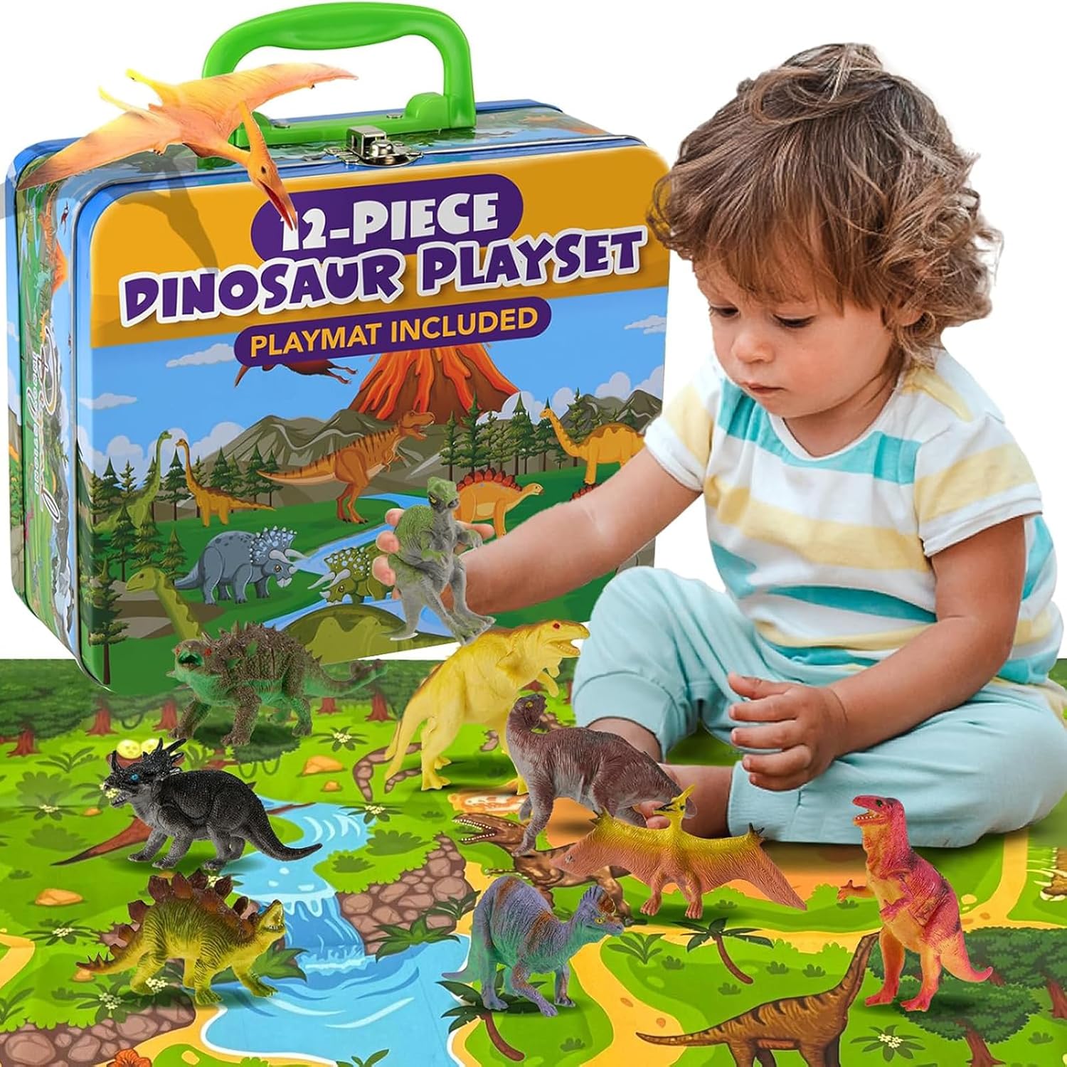 Beyond Innoventions Dinosaur Toys for Kids 2-4 | Value Pack of 12 Realistic Dino Toy, Play Mat & Storage Box Included | Non-Toxic & BPA Free | Plastic Dinosaur Toys for Kids 3-5 – Toy Dinos