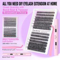 Pawotence Lash Extension Kit DIY 280pcs Lash Clusters Eyelash Extension Kit, 9-16mm 30D 40D Individual Lashes Kit with Lash Bond and Seal, Lash Tweezers for Self Use (30D&40D, 0.07D, 9-16mm, Kit) - Image 2