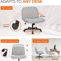 Orange Factory Criss Cross Chair Wheels Wide Cross Legged Office Desk Vanity Chair Comfy Fabric Armless Adjustable Swivel for Home Computer Task (Gray) - Image 6