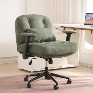 Criss Cross Chair with Adjustable Armrest，Cross Legged Office Chairs with Wheels and Wide Seat Morden Swivel Vanity Chair for Home Office, Green