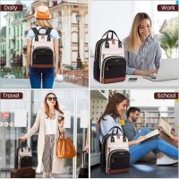 LOVEVOOK Backpack for Women, Fits 15.6 Inch Laptop Bag, School Backpacks, Fashion Travel Work Anti-theft Bag, Business Computer Waterproof College Backpack Purse, Beige-Black-Brown - Image 3