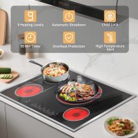 30 Inch Electric Cooktop, 4 Burner Electric Stove Top with Touch Control, 7800W Built-In Glass Stovetop with BBQ & Expandable Zone, 9-Level Adjustable, Child Lock, Timer, 220V-240V Hardwire - Image 4