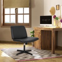 Criss Cross Chair | Swivel Vanity Chair | Cross Legged Office Desk Chair | Armless Desk Reading Chair | Height Adjustable Accent Chair for Home Office,Black - Image 3