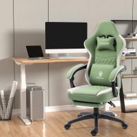 Dowinx Gaming Chair Breathable Fabric Game Chair with Gel Pad and Storage Bag, Comfortable Gamer Chair with Pocket Spring Cushion, Ergonomic Computer Chair with Footrest, Green - Image 2