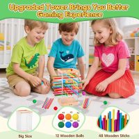 Montessori Wooden Board Games, 48 Colorful Sticks Dice Game with 12 Balls, Family Game for Kids and Adults, Math Educational Toys for 3 4 5 6 Years Old, Fine Motor Skills Toy Gifts for Boys and Girls - Image 4
