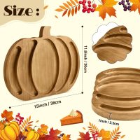 Sliner Fall Harvest Large Pumpkin Wooden Serving Platter 15x12 in Rustic Pumpkin Snack Fruit Meat Cheese Board Charcuterie Board Sectional Dish Plate for Thanksgiving(Walnut Color,Pine) - Image 2