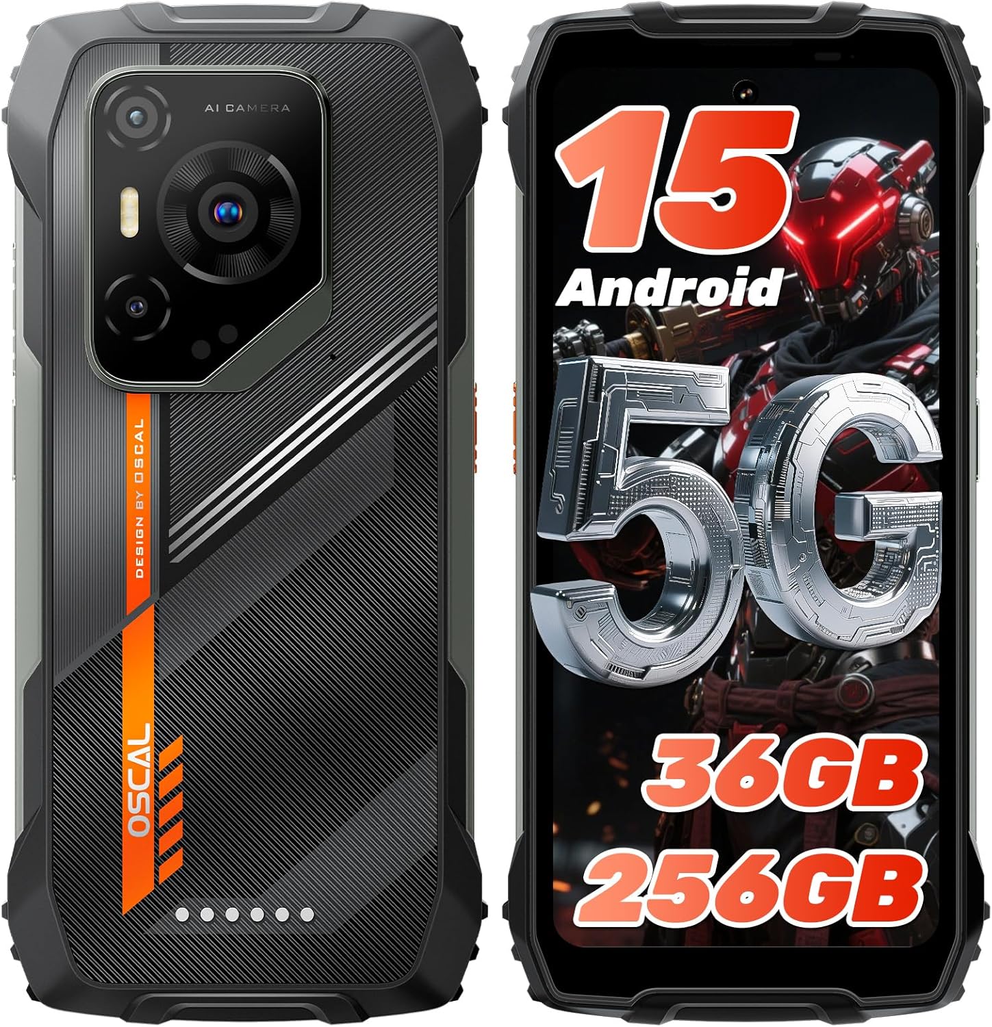 OSCAL Pilot 3 Rugged Phone (2025)|Rugged Smartphone 5G For T-Mobile| 36GB RAM| 256GB/2TB ROM| Dimensity 6300 Chip| Android 15| IP69K| 6.78″HD |120Hz| 50MP| 33W Charge |Dual SIM | NFC | 2Year Warranty