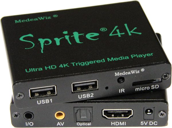 MedeaWiz® DV-S4 Sprite® Looping 4K Media Player – Seamless Audio Video Auto Repeater 2160p 60Hz HDMI, NTSC and PAL Outputs – Trigger Input and Serial Control