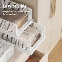Stackable Plastic Storage Basket Closet Organizer Bin Foldable Clothes Organizer Storage Drawer Shelf Container for Living Room Bathroom Kitchen Office Laundry Room - Image 4