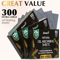 Natural Oil Blotting Sheets for Face with Bamboo Charcoal - 25% Larger - 3pk/300 Makeup Friendly Oil Absorbing Sheets for Face - Easy Dispensing Blotting Papers - Image 9