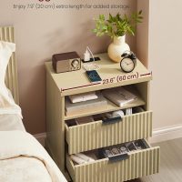 VASAGLE MAXE Collection - Set of 2 Nightstands with Charging Station, Bedside Table, Side End Table with 2 Drawers, Open Shelf, 2 AC Outlets, 2 USB Ports, Transitional, Bedroom, Oak Beige ULET926Y01 - Image 4