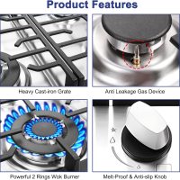 24 inch Gas Cooktop, 4 Burners Bulit-in Gas Stove 27400BTU with Thermocouple Protection,Easy Knob Control,NG/LPG Convertible Stainless Steel Easy Clean for Kitchen - Image 6