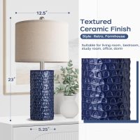 PARTPHONER 23" Modern Ceramic Table Lamp Set of 2, Table Lamps for Living Room, Rustic Farmhouse Bedside Lamps Nightstand lamp for Bedroom, Desk Lamp for End Table Home Decor Navy Blue - Image 3
