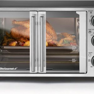Elite Gourmet ETO2530M Double French Door Countertop Toaster Oven, Bake, Broil, Toast, Keep Warm, Fits 12" pizza, 25L capacity, Stainless Steel & Black