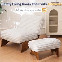 MAXYOYO Modern Adjustable Accent Chair with Ottoman, Upholstered Living Room Chair with Footrest Set, Soft Reclining Lounge for Bedroom, Apartment, Office, Beige - Image 8