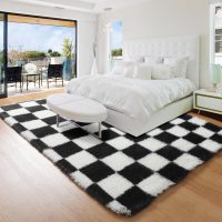 KICMOR Area Rugs for Bedroom Living Room, 4x6 Black and White Fluffy Soft Checkered Rug Fuzzy Shag Shaggy Carpet, Indoor Plush Floor Rugs for Kids Boys Girls Teen Dorm Nursery Home Decor Aesthetic - Image 3