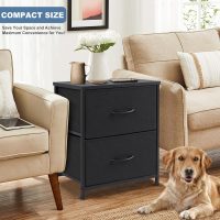 DUMOS Nightstand Small Dresser with 2 Fabric Drawers Side Tables Bedroom End Table Bedside Storage Furniture for 20 inch Tall Night Stand for Entryway, College Dorm, Classic Black - Image 2