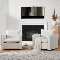 Swivel Accent Chair, 34 Inches Wide Upholstered Arm Chair with Plump Back Pillow, Modern Sofa Living Room Chair for Bedroom, Corner, Reading Nook-Beige - Image 5