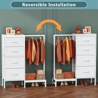 Dresser with Hanging Rack, 4 Drawers Small Closet for Bedroom, Reversible Fabric Kids Chest of Drawers with Clothes Rack, Tall Storage Tower, Sturdy Frame, White, 44''H - Image 8