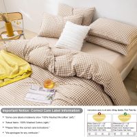 mixinni Tan Gingham Comforter Set Queen, Plaid Comforter Set 3 Pieces 1 Beige Grid Comfoter with 2 Pillow Cases for All Seasons, Soft Fluffy Modern Grid Pattern Printed Bedding-Queen Size - Image 3