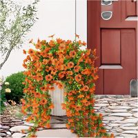 Artificial Fake Hanging Flowers Plants for Outdoor Spring Decoration,1 PCS Faux Silk Daisy with Eucalyptus Leaves,UV Resistant Look Real for Outside Home Indoor Planter Porch Patio Balcony Yard Decor - Image 4