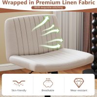 Giantex Criss Cross Chair with Wheels, Armless Cross Legged Office Chair, Fabric Adjustable Swivel Ergonomic Desk Seat, Modern Wide Makeup Task Vanity Chair for Home, Beige - Image 7