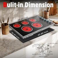 36 Inch Electric Cooktop, 5 Burner Electric Stove Top 8400W, 36" Ceramic Stove with Knob Control, Over-Temperature Protection, Dual Ring Zone, 220-240V Hard Wired (No Plug) - Image 7