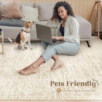 Living Room Rugs 8x10: Washable Moroccan Geometric Boho Rug Farmhouse Non Slip Stain Resistant Large Rug Low Pile Soft Carpet for Bedroom Dining Room Children Room (Beige,8'x10') - Image 5