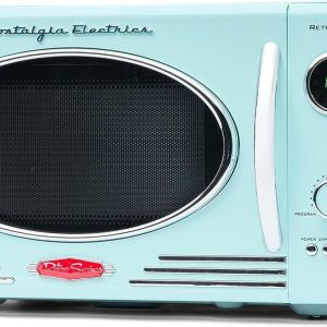 Nostalgia Retro Countertop Microwave Oven, 0.9 Cu. Ft. 800-Watts with LED Digital Display, Child Lock, Easy Clean Interior, Aqua