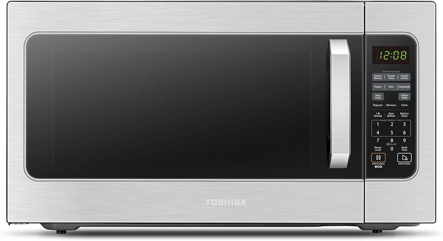 Toshiba ML-EM62P(SS) Large Countertop Microwave with Smart Sensor, 6 Menus, Auto Defrost, ECO Mode, Mute Option & 16.5″ Position Memory Turntable, 2.2 Cu Ft, 1200W, Stainless Steel