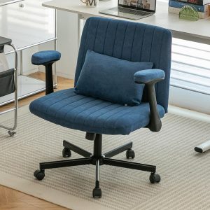 Criss Cross Armrest Office Chair with Wheels - Modern for Home Office, Meditation & Creative Work (Blue)