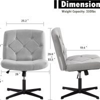 VECELO Criss Cross Armless Office Desk Chair No Wheels, Comfy Wide Fabric Padded, Modern Swivel & Height Adjustable for Home/Bedrood/Make Up - Image 2
