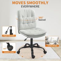 Home Office Desk Chair Comfy - Armless Criss Cross Chair with Wheels Vanity Chair Office Chairs Rolling Swivel Height Adjustable for Adults - Light Grey - Image 4