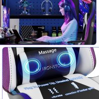 Mr IRONSTONE Gaming Chair, Video Game Chair with Bluetooth Speakers and Led Lights, Office Chair with Massage and 3D Armrest High Back Computer Racing Chair, Cheap Gaming Chairs for Adults,Black/White - Image 5