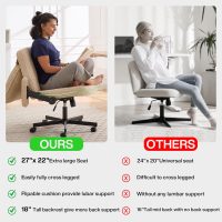 Fizzin Criss Cross Chair,Cross Legged Chair with Wheels and Arms,27" Wide Seat Office Desk Chair with Flipable Back Cushion,Mid Back Beige Swivel Chair for Home Office,Bedroom Vanity(Beige) - Image 4