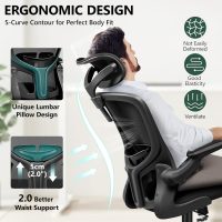 FelixKing Office Chair Ergonomic Desk Chair with Headrest, High Back Computer with Adjustable Lumbar Support and Wheels,Executive Swivel Comfy with flip-up Armrests for Home Office - Image 3