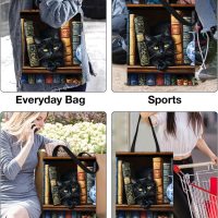 Cute Cat Books Print Canvas Tote Bag for Women, Chic Reusable Grocery Shoulder Bag for Shopping, Work, Travel, Daily life - Image 5