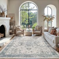 Area Rugs 5x7, Washable Rugs for Living Room, Vintage Boho Light Blue Rug for Office, Dining Room, Kids Room and Farmhouse, Durable Low Pile Non-Slip Area Rug for High Traffic Areas - Image 3