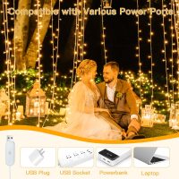 Ollny Curtain Lights 6.6x6.6ft, 200 LED String Lights with Remote 8 Modes Dimmable Timer, USB Power Fairy Light for Bedroom Backdrop Indoor Wall Window Wedding Decor, Warm White - Image 4