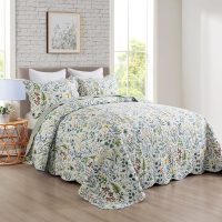 Travan 3-Piece Quilt Set Quilted Bedspread Lightweight Coverlet Set Garden Style Floral Printed Oversized Quilted Bedding Set with Shams for All Season, Exquisite, King Size - Image 2