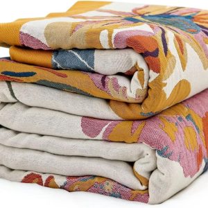 MSGKV Boho Throw Blanket 60''x80'',100% Cotton Blankets for Couch Bed,Cotton Quilt Travel Muslin Blankets Farmhouse Home Decor Soft Lightweight Picnic Blanket