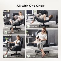 Criss Cross Chair with Armrests & Wheels for Cross-Legged Sitting ，Comfortable Adjustable Swivel Office Desk Chair –PU Leather Vanity Chair for Home, Makeup and Bedroom (Black) - Image 3
