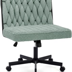 Criss Cross Legged Office Desk Chair with Wheels, Modern Armless Desk Chair with Wide Seat, Home Office Chairs for Work, Meditation, Vanity, Green