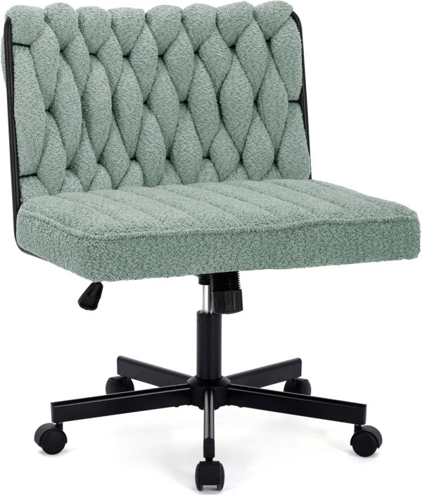Criss Cross Legged Office Desk Chair with Wheels, Modern Armless Desk Chair with Wide Seat, Home Office Chairs for Work, Meditation, Vanity, Green