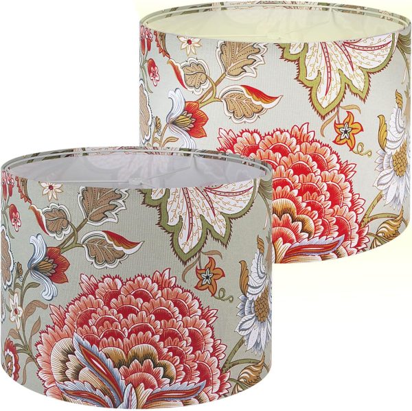 Lamp Shades Set of 2, Drum Lamp Shade for Table & Floor Lamps, 13" Top x 13" Bottom x 10" High Replacement Patterned Decorative Floral Lampshade Cover, Easy Assembly Required (Classic)
